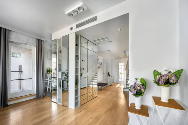 Desain Interior Modern Koridor Lemari Pakaian Dengan Finishing Cermin — Stok Foto