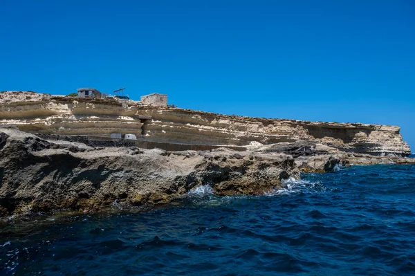 Rocky Coastline Mediterranean Village Marsaxlokk Malta Island — Stock Photo, Image