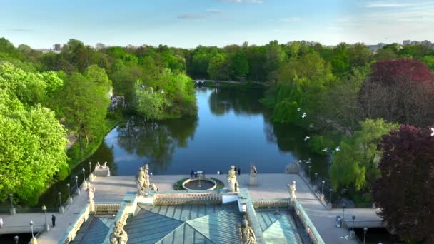 Luchtfoto Van Lazienki Park Warschau Polen Een Zonnige Namiddag Koninklijk — Stockvideo