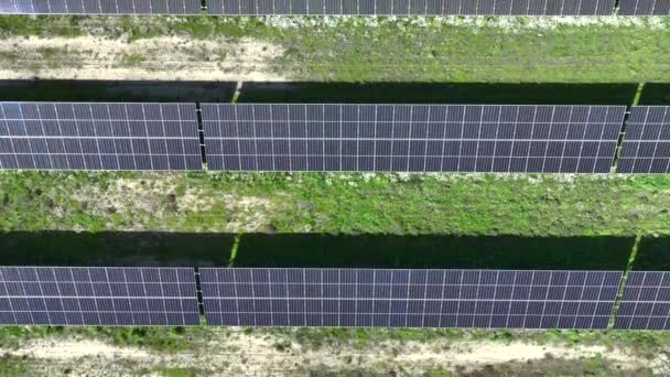 Polonya Avrupa Daki Çiftlikteki Güneş Panellerinin Hava Görüntüsü Yeşil Alana — Stok video