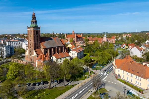 Widok Drona Średniowiecznego Miasta Lidzbark Warmiński Północnej Polsce — Zdjęcie stockowe