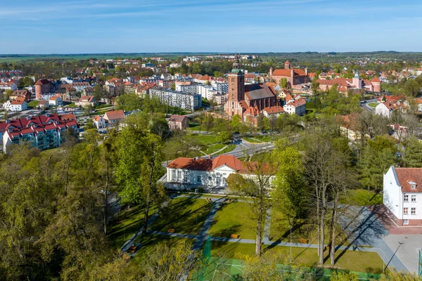 Drone Näkymä Keskiaikainen Kaupunki Lidzbark Warminski Pohjois Puolassa — kuvapankkivalokuva