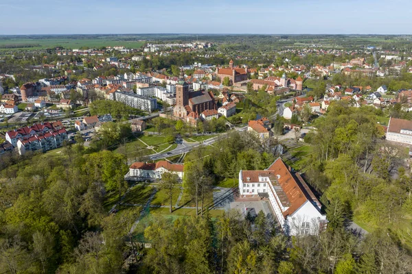 Drone Vista Ciudad Medieval Lidzbark Warminski Norte Polonia —  Fotos de Stock