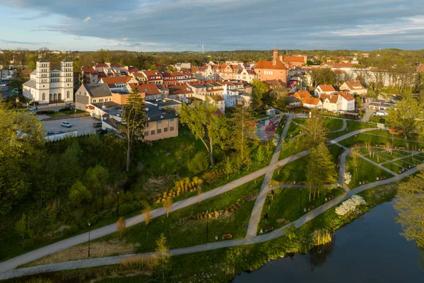 Drone Kilátás Középkori Város Lidzbark Warminski Észak Lengyelországban — Stock Fotó