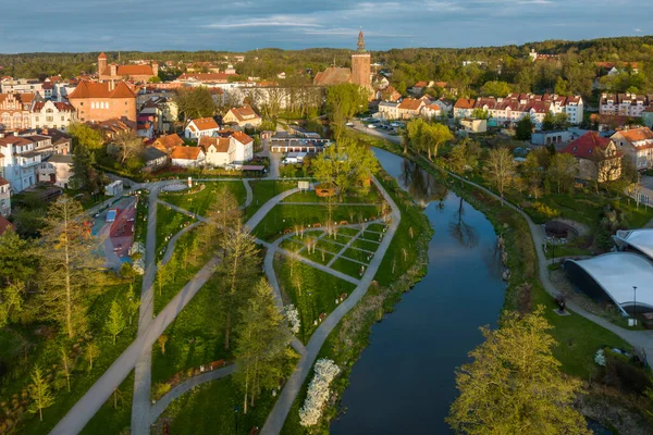 Drone Uitzicht Middeleeuwse Stad Lidzbark Warminski Het Noorden Van Polen — Stockfoto