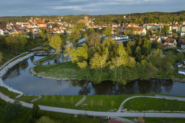 波兰北部中世纪城镇Lidzbark Warminski的Drone视图 — 图库照片
