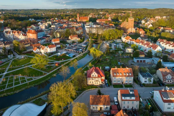Drone Vista Ciudad Medieval Lidzbark Warminski Norte Polonia — Foto de Stock