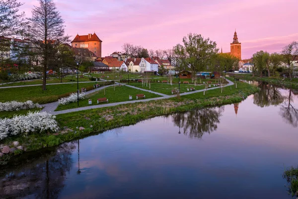 波兰北部中世纪城镇Lidzbark Warminski的Drone视图 — 图库照片