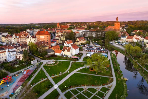 Drone Näkymä Keskiaikainen Kaupunki Lidzbark Warminski Pohjois Puolassa — kuvapankkivalokuva