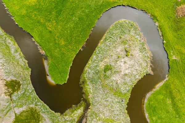 stock image Top view of small river Lyna flowing in Warmia, northern Poland, Europe