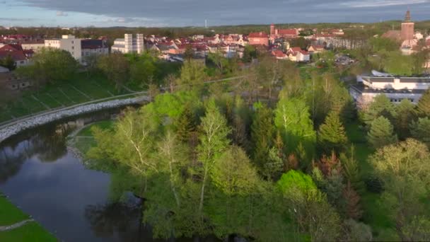 Drone Vista Ciudad Medieval Lidzbark Warminski Norte Polonia — Vídeos de Stock