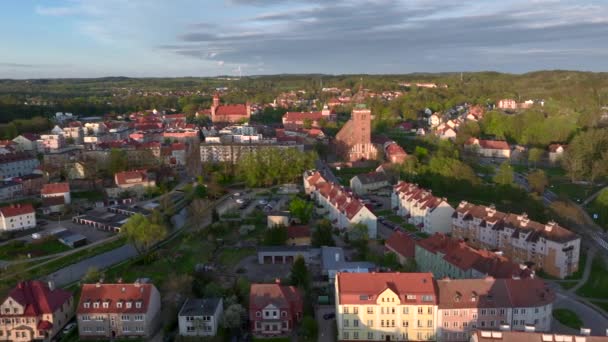 Vista Drone Cidade Medieval Lidzbark Warminski Norte Polônia — Vídeo de Stock