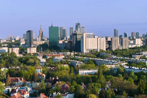 Panorama Aéreo Cidade Varsóvia Durante Pôr Sol Vista Zoliborz Distrito — Fotografia de Stock