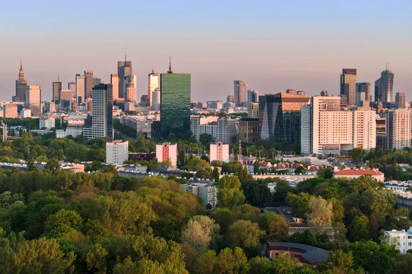 Panorama Lotnicza Panorama Dronów Warszawy Podczas Zachodu Słońca Widok Warszawskiej — Zdjęcie stockowe