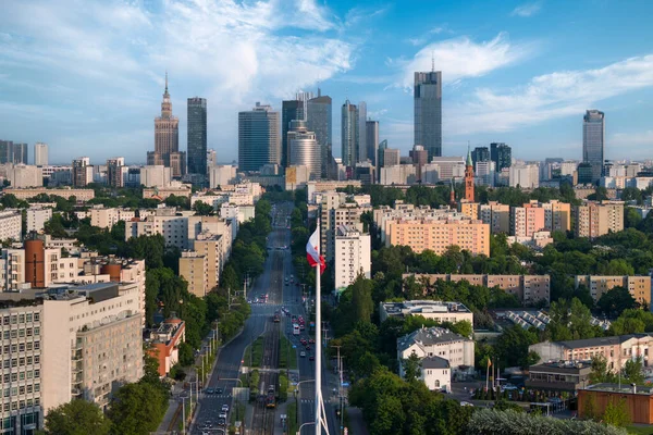 Воздушная Беспилотная Панорама Варшавы Закате Взгляд Окна Радослава Згрупования — стоковое фото