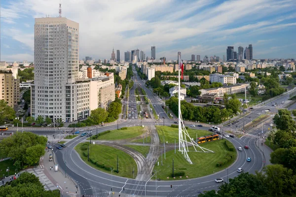 Повітряна Панорама Варшавського Міста Під Час Заходу Сонця Вид Rondo — стокове фото
