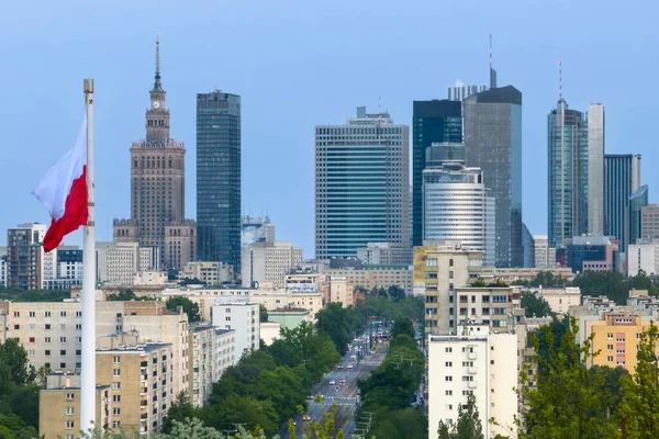 Panorama Aéreo Cidade Varsóvia Durante Pôr Sol Vista Rondo Zgrupowania — Fotografia de Stock