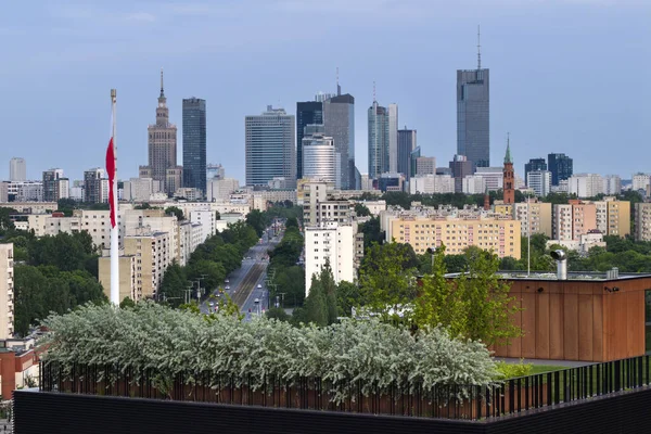 Воздушная Беспилотная Панорама Варшавы Закате Взгляд Окна Радослава Згрупования — стоковое фото
