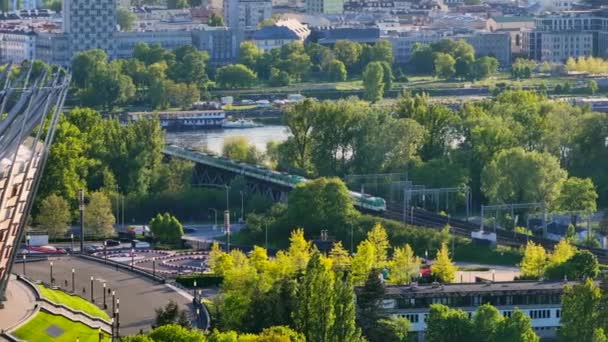 Повітряна Панорама Варшавського Міста Під Час Заходу Сонця Вид Парку — стокове відео