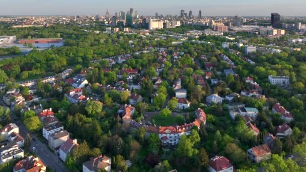 Aereo Drone Panorama Della Città Varsavia Durante Tramonto Vista Dal — Video Stock