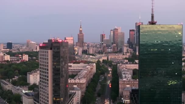 Vue Aérienne Centre Ville Varsovie Coucher Soleil — Video