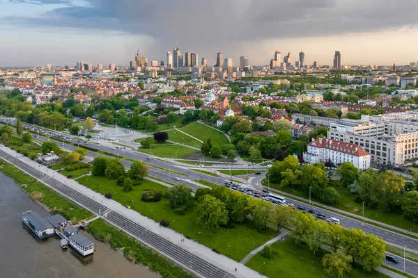 Centrum Financí Varšavě Pohled Drone Starého Města — Stock fotografie