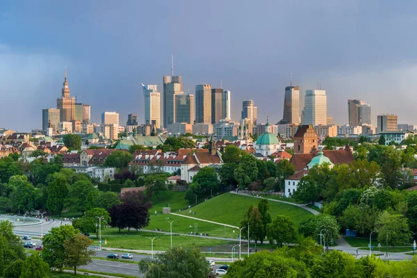 Centro Financeiro Varsóvia Vista Drone Perspectiva Cidade Velha — Fotografia de Stock
