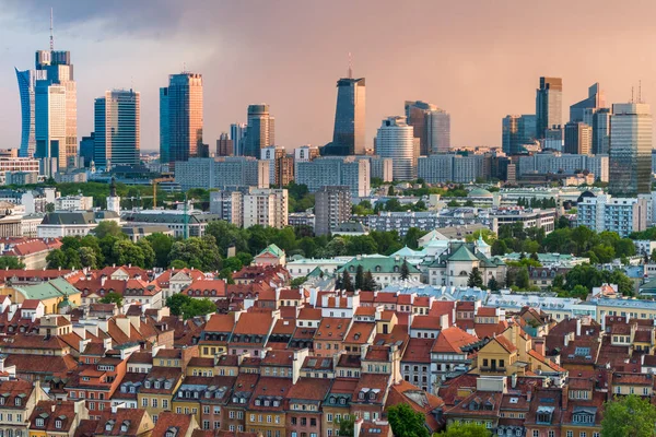 Downtown Warsaw Financial Center Drone View Old Town Perspective — Stock Photo, Image