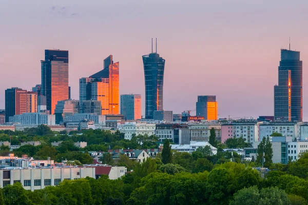 Downtown Warsaw Financial Center Drone View Old Town Perspective — Stock Photo, Image