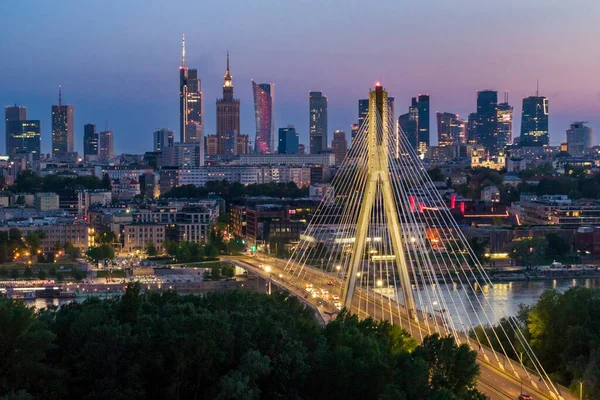 Luftaufnahme Der Polnischen Hauptstadt Warschau Über Die Swietokrzyski Brücke Bei — Stockfoto