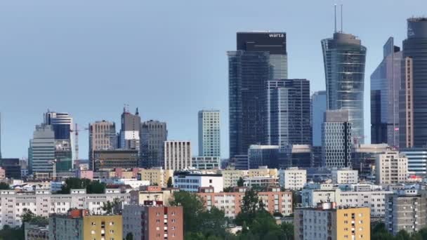 Panorama Aérien Drone Ville Varsovie Coucher Soleil Vue Rondo Zgrupowania — Video