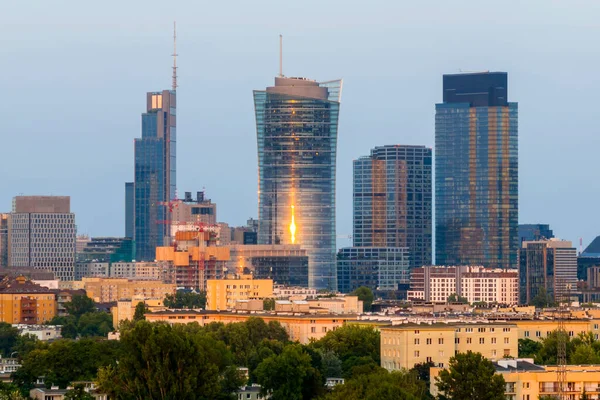Flygfoto Höjd Utsikt Över Warszawa Stad Huvudstad Polen Solnedgången — Stockfoto
