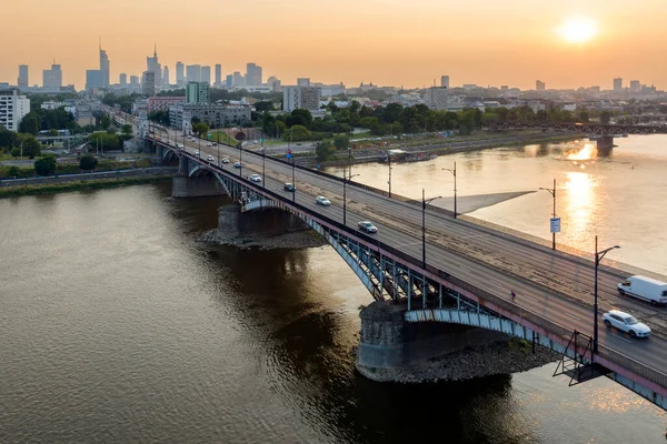 Warschauer Stadtpanorama Über Die Weichsel Und Die Poniatowski Brücke Bei — Stockfoto
