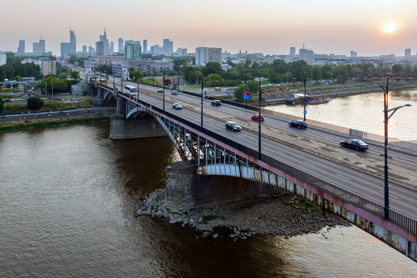 Warszawa Stad Panorama Över Floden Vistula Och Poniatowski Bron Solnedgången — Stockfoto