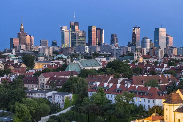 Panorama Old Town Downtown Warsaw Drone Perspective Sunset — Stock Photo, Image