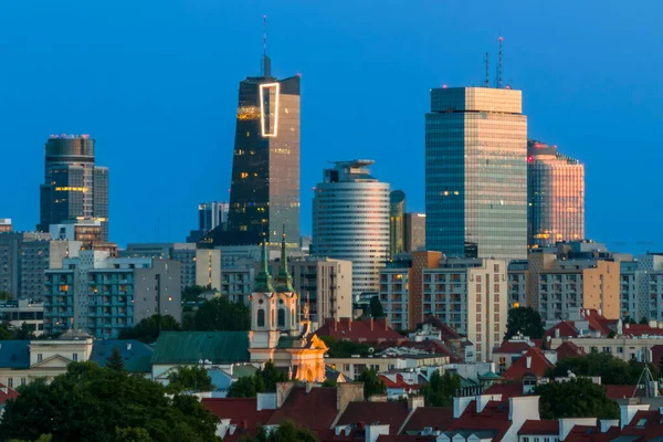 Panorama Old Town Downtown Warsaw Drone Perspective Sunset — Stock Photo, Image