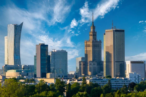 Aerial Elevation View Warsaw City Capital Poland Sunset — Stock Photo, Image