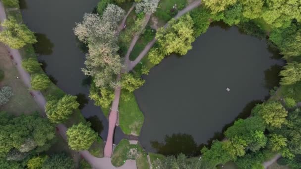 Vista Arriba Hacia Abajo Del Dron Del Parque Moczydlo Varsovia — Vídeos de Stock