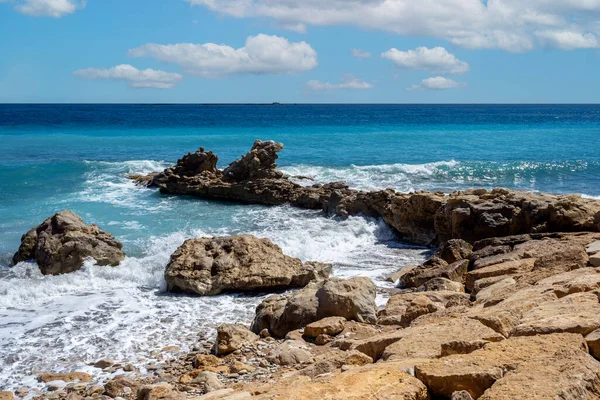 Wybrzeże Vila Joiosa Małe Nadmorskie Miasteczko Niedaleko Alicante Costa Blanca — Zdjęcie stockowe