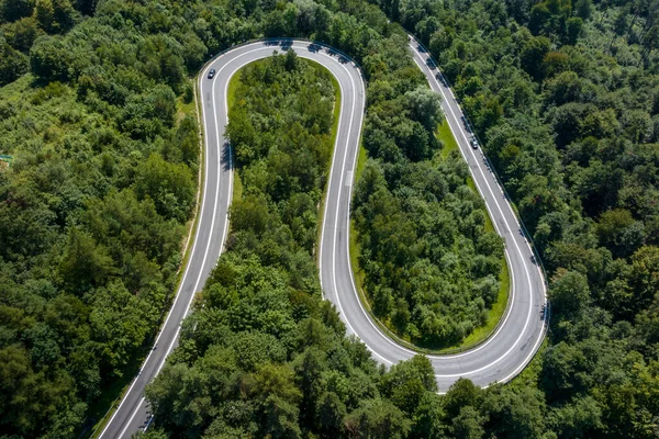 Route Sinueuse Dans Sud Pologne Vue Haut — Photo