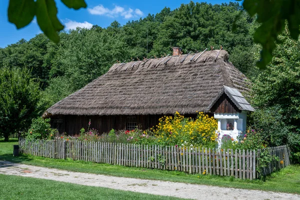 Sanok Πολωνία Αυγούστου 2023 Ξύλινα Σπίτια Του Μουσείου Αγροτικής Αρχιτεκτονικής — Φωτογραφία Αρχείου
