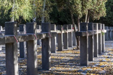 Powazki, Varşova, Polonya 'da satırları işaretlenmemiş mezar taşları