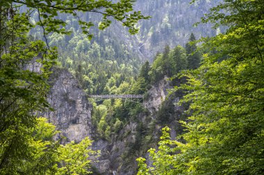 Marienbrucke, Almanya 'nın Schwangau kentindeki Pollat vadisinde yer alan Mary Köprüsü' nü Neuschwanstein Kalesi 'nden izledi..