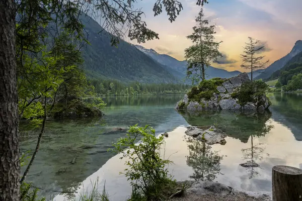 Jezero Hintersee Německu Bavorsko Národní Park Ramsau Alpách Alpská Krajina — Stock fotografie