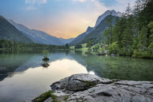 Jezero Hintersee Německu Bavorsko Národní Park Ramsau Alpách Alpská Krajina — Stock fotografie