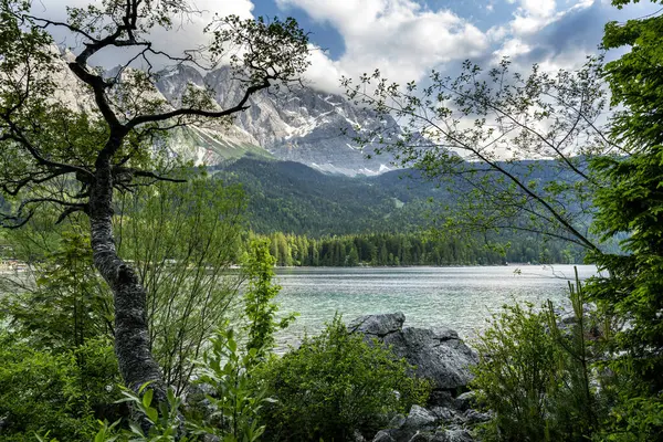 Lac Eibsee Avec Montagne Zugspitze Dans Les Alpes Bavière Allemagne Images De Stock Libres De Droits