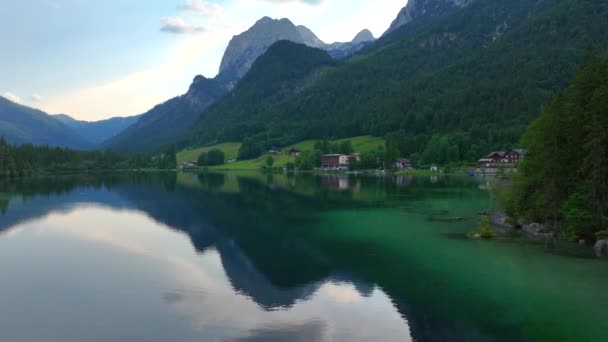 Jezioro Hintersee Niemczech Bawaria Park Narodowy Ramsau Alpach Krajobraz Alpejski — Wideo stockowe