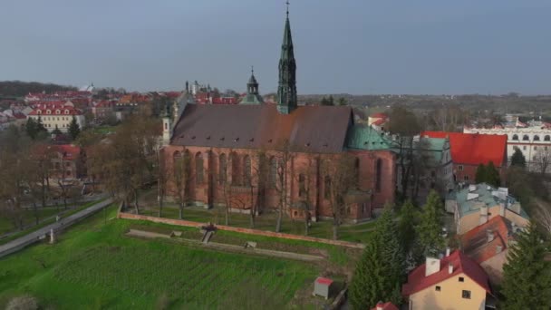 Вид Воздуха Сандомир Средневековый Городок Польше Расположенный Реке Висла Семи — стоковое видео