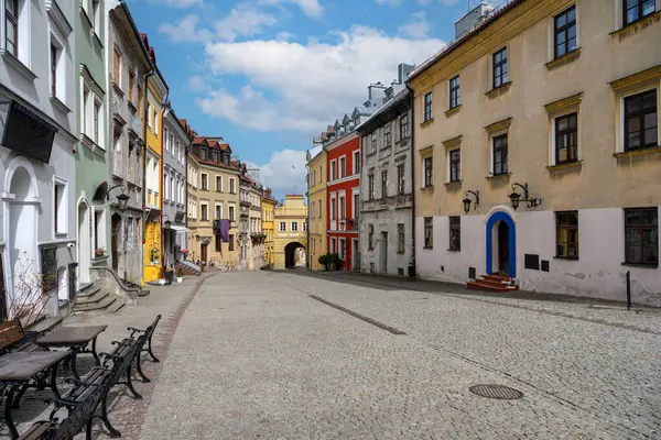 View Traditional Colored Tenements Houses Old Town Lublin City Sunny Stock Picture