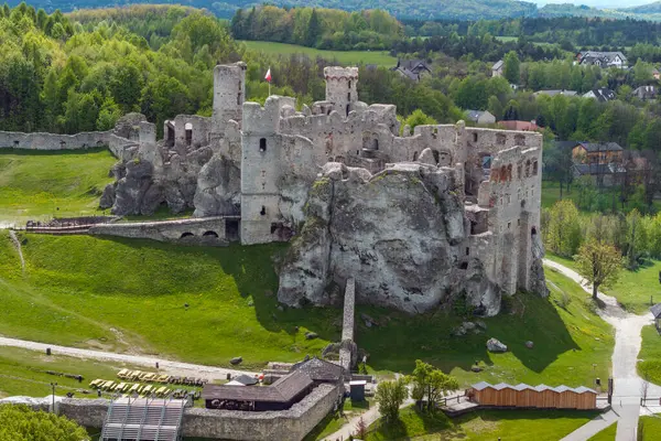 中世の城の遺跡 ポーランドのオグロ ジエンエツィエの岩の上に シレジアのポーランドのジュラシックハイランドのイーグルネストと呼ばれる拠点の一つ ロイヤリティフリーのストック写真
